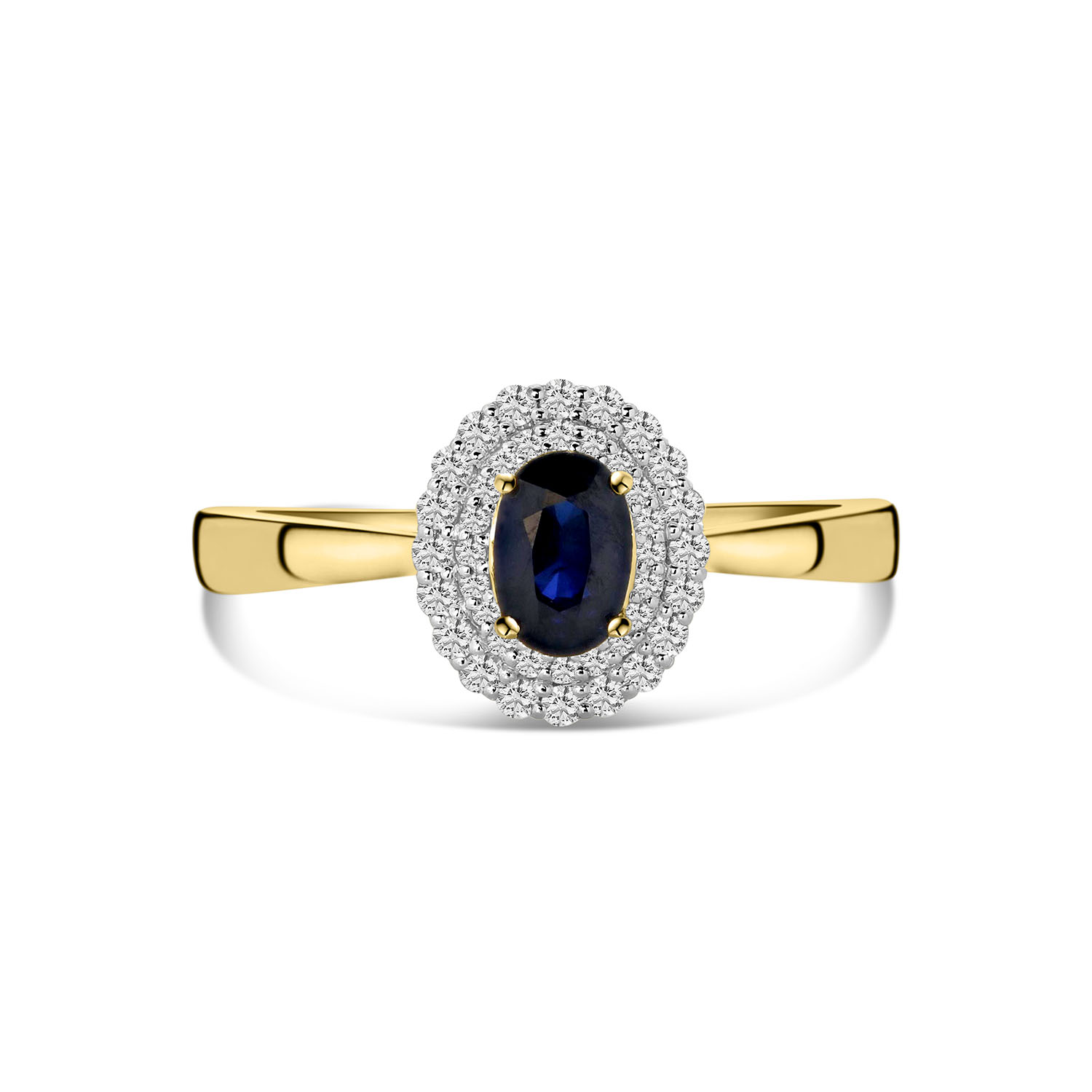 Geelgouden ring blauwe saffier met diamanten R138-RG74783-SA-Y