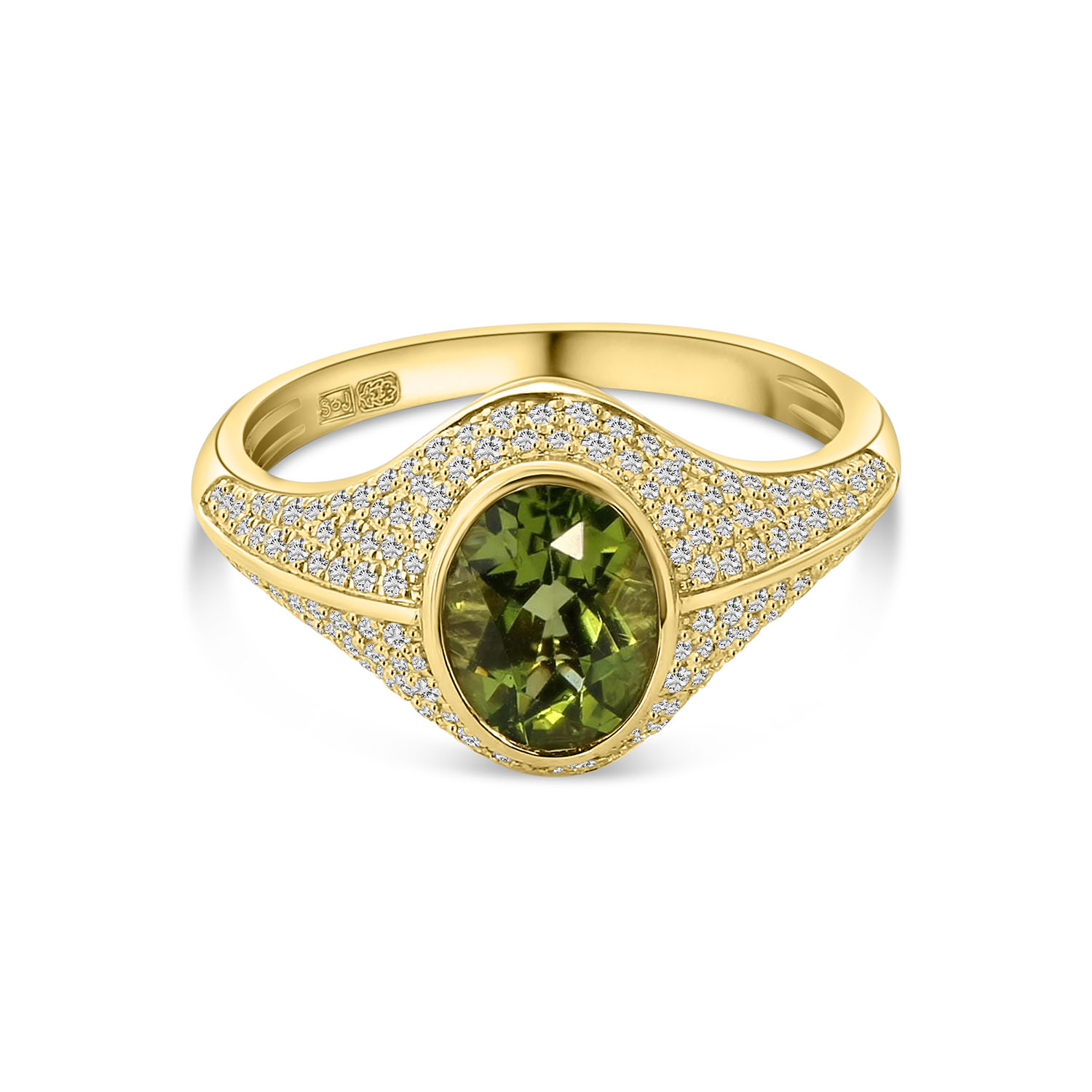 Geelgouden ring met groene peridoot en diamanten R136-193XA05392-PD-Y (2)