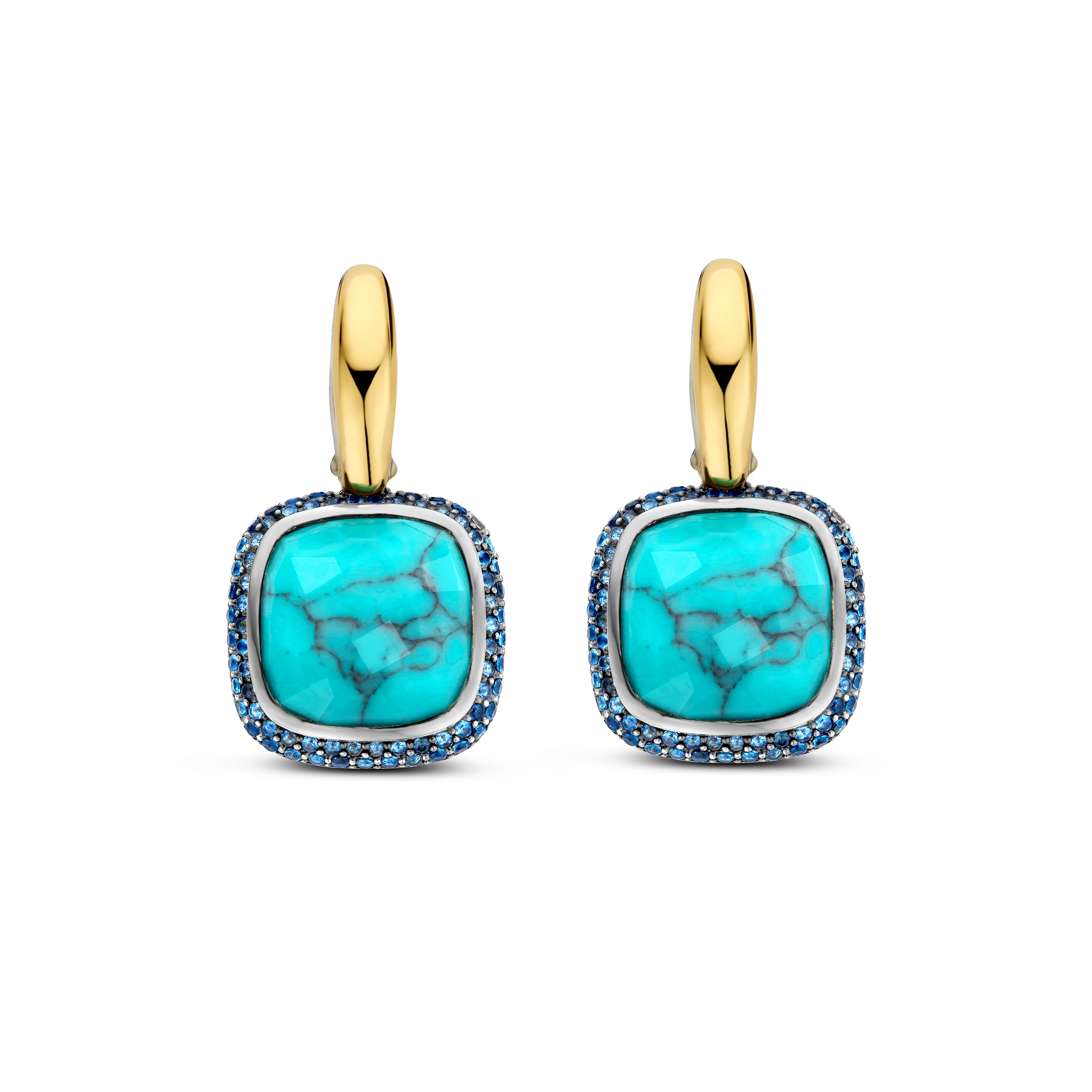 Oorhangers van gold plated sterling zilver met zirkonia en imitatie turquoise 7968TQ