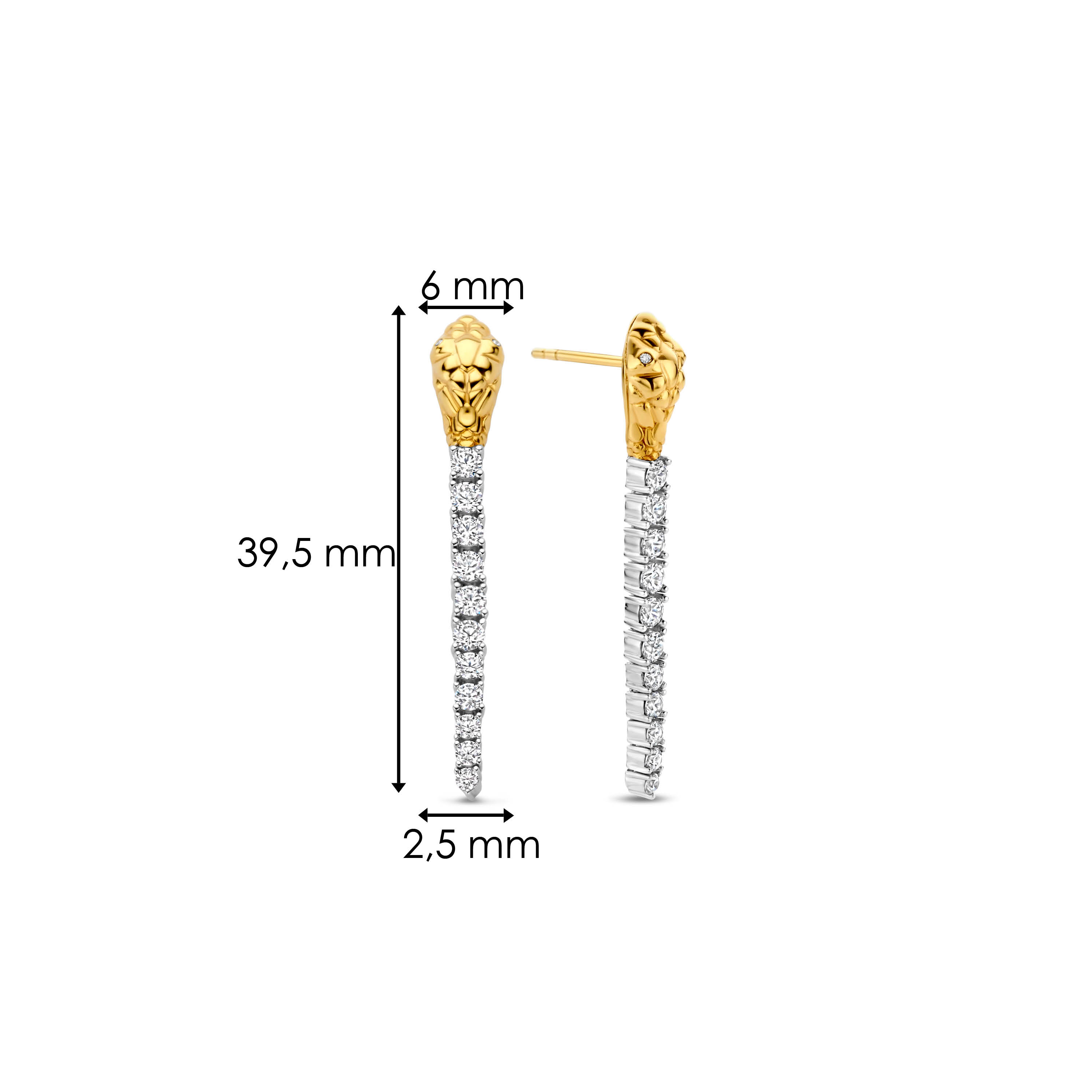 Oorhangers Snake gold plated sterling zilver met zirkonia - 7994ZY