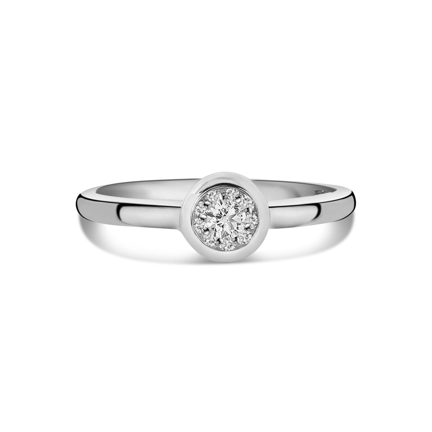 Witgouden ring rond met diamanten R138-RG66804-W