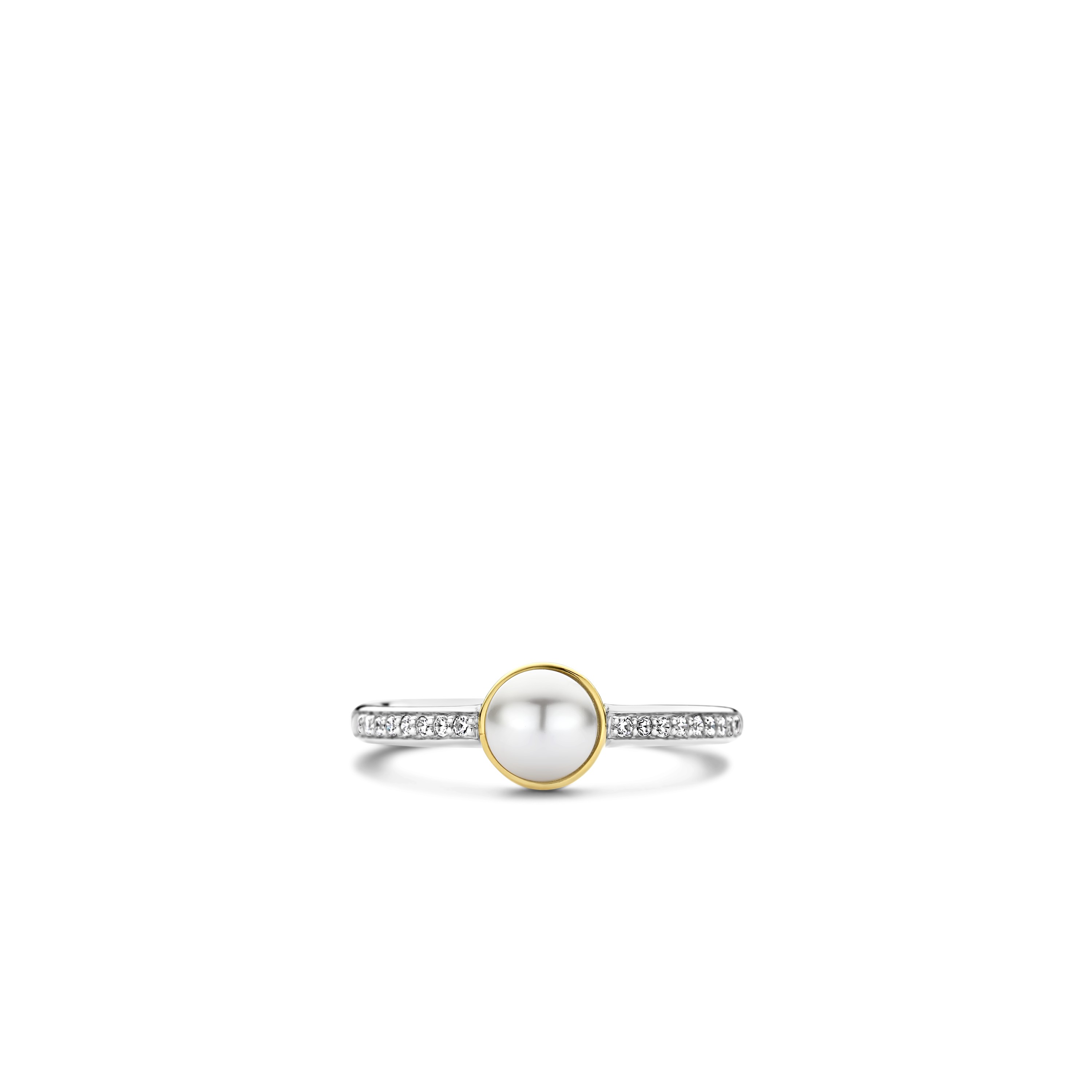 Ring van gold plated sterling zilver met zirkonia en parel 12308YP