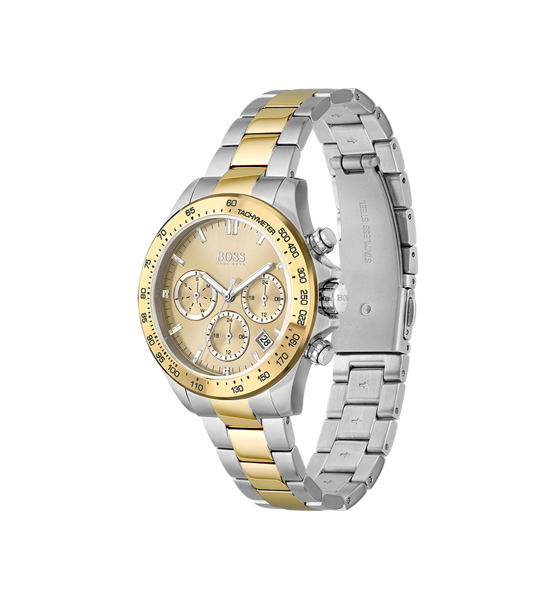 Bi-color stalen dameshorloge met tachymeter Novia HB1502618