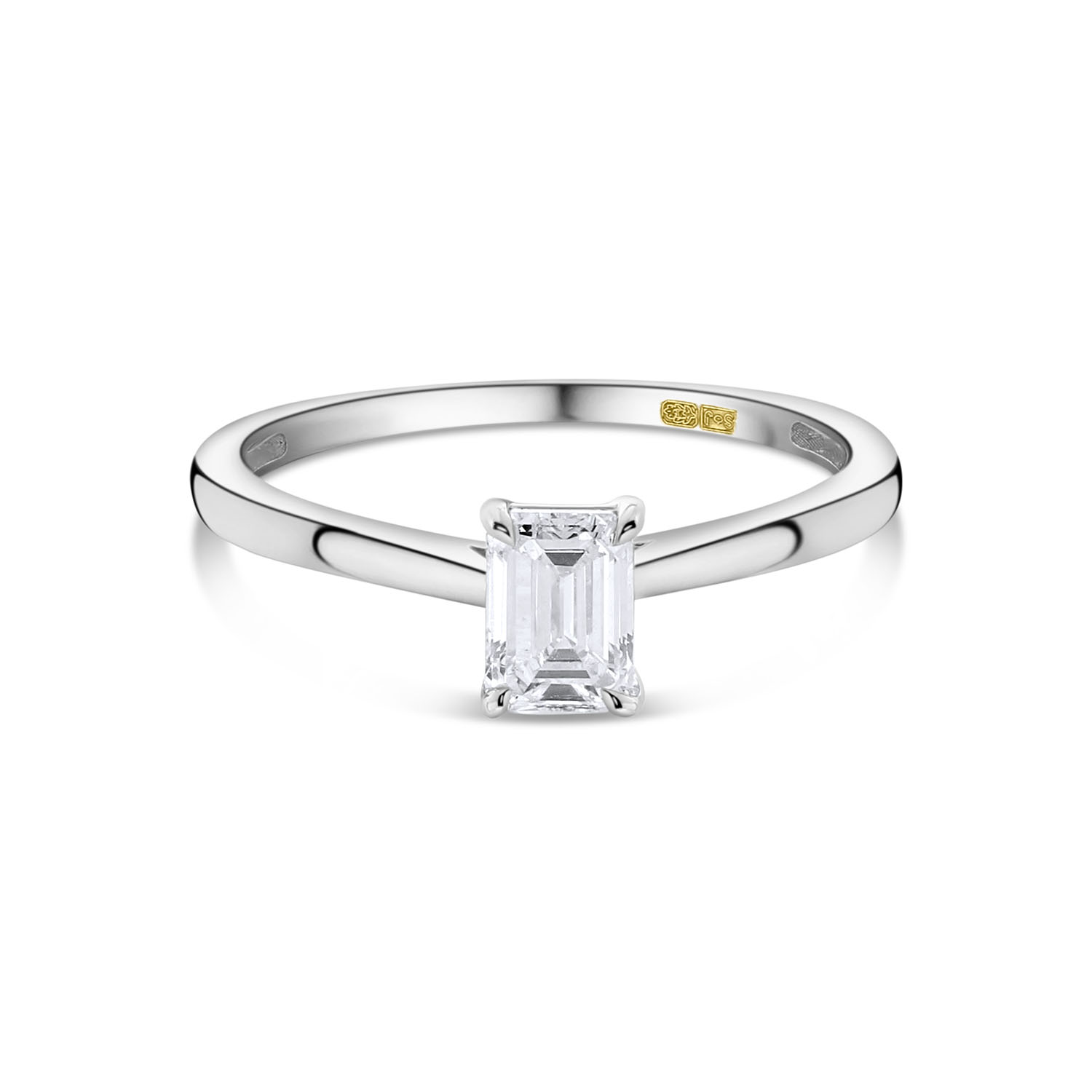 Witgouden solitaire ring met emerald geslepen lab grown diamant R159-R23YV0759A-LG-W