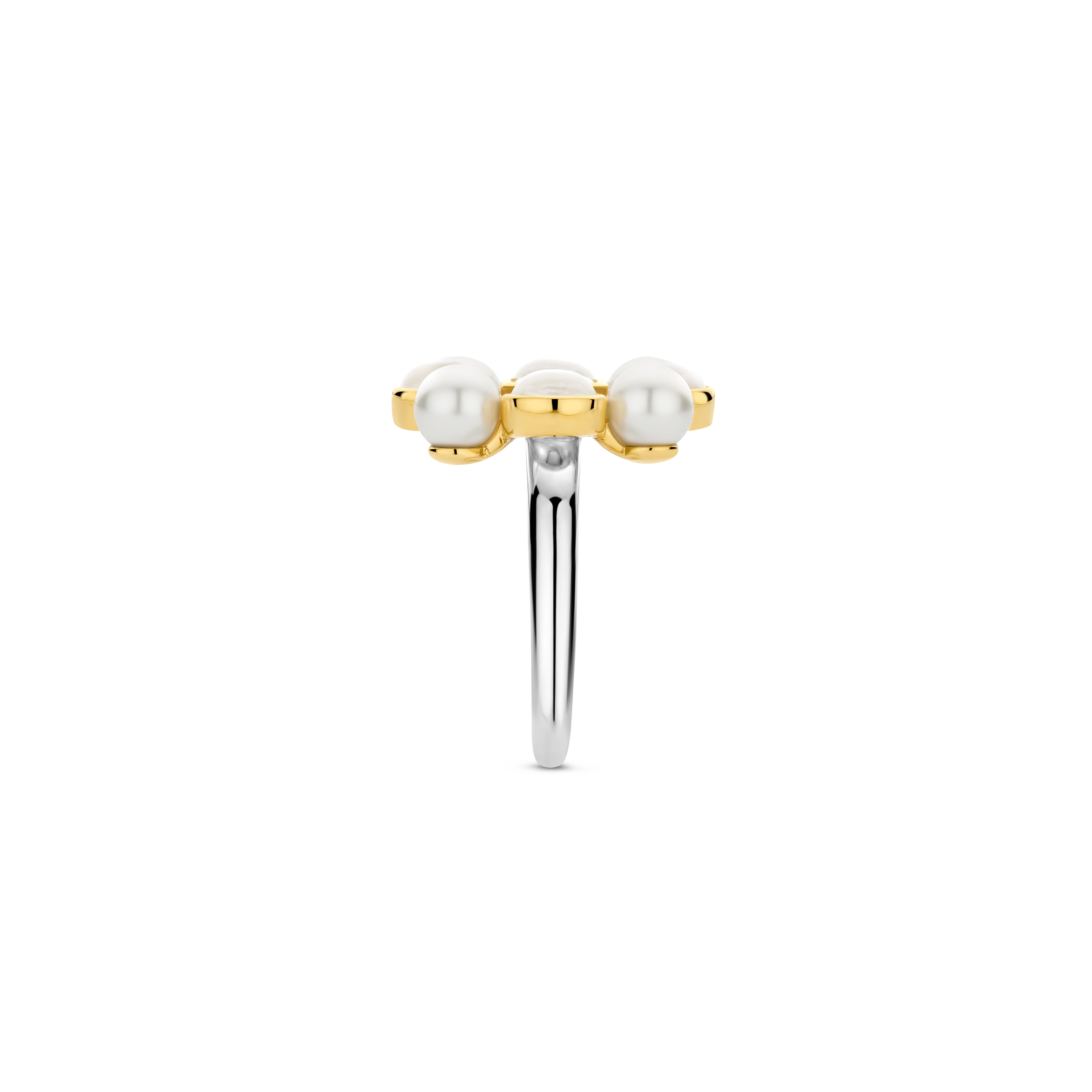 Ring van gold plated sterling zilver met zirkonia en parel 12325YP