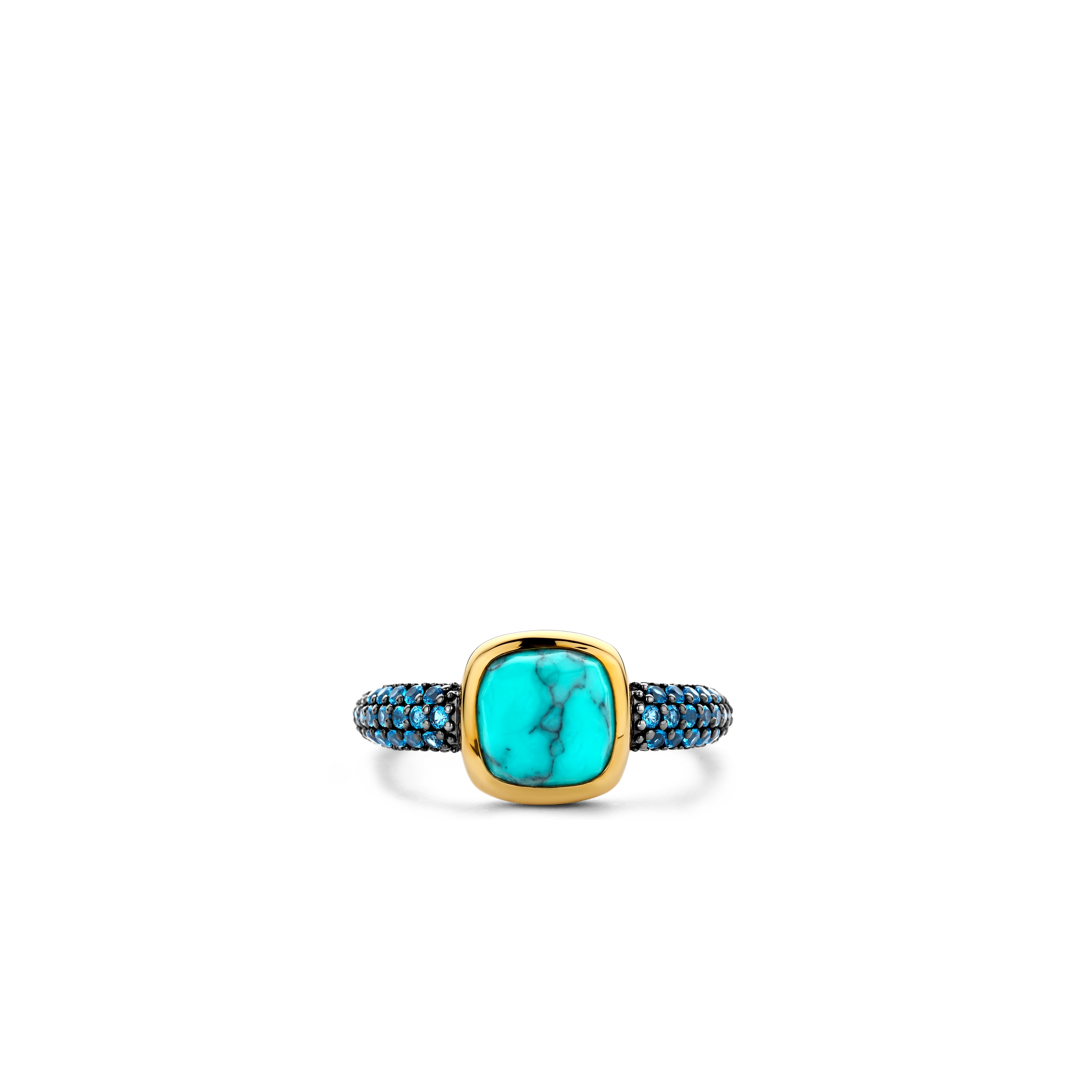 Ring van gold plated sterling zilver met zirkonia en imitatie turquoise 12331TQ