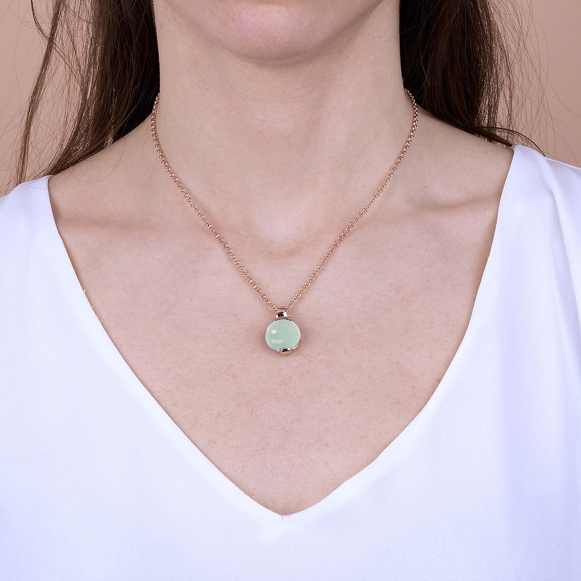 Rosé collier met Chalcedoon hanger - WSBZ00437