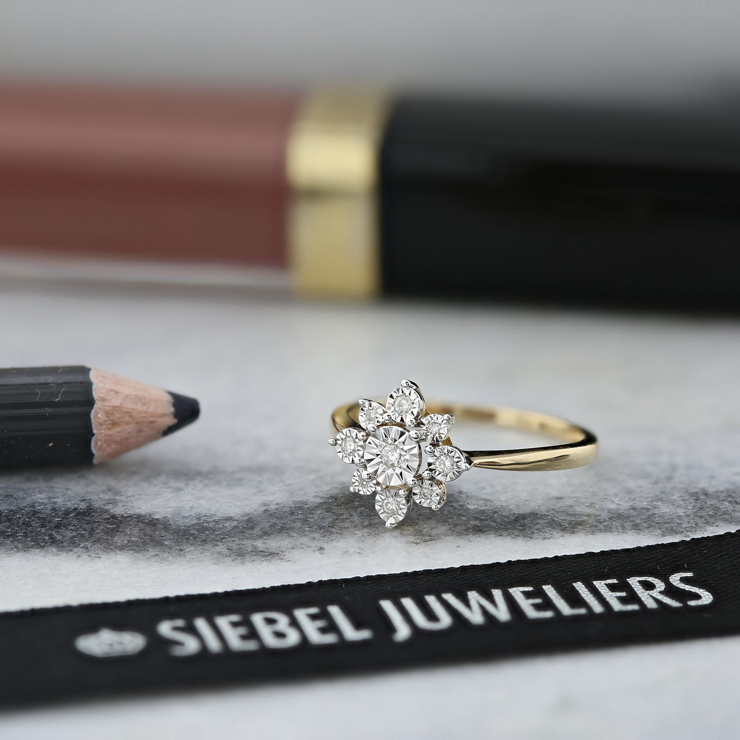 Geelgouden ring met witgouden details en diamanten R480-PL-35380-YW