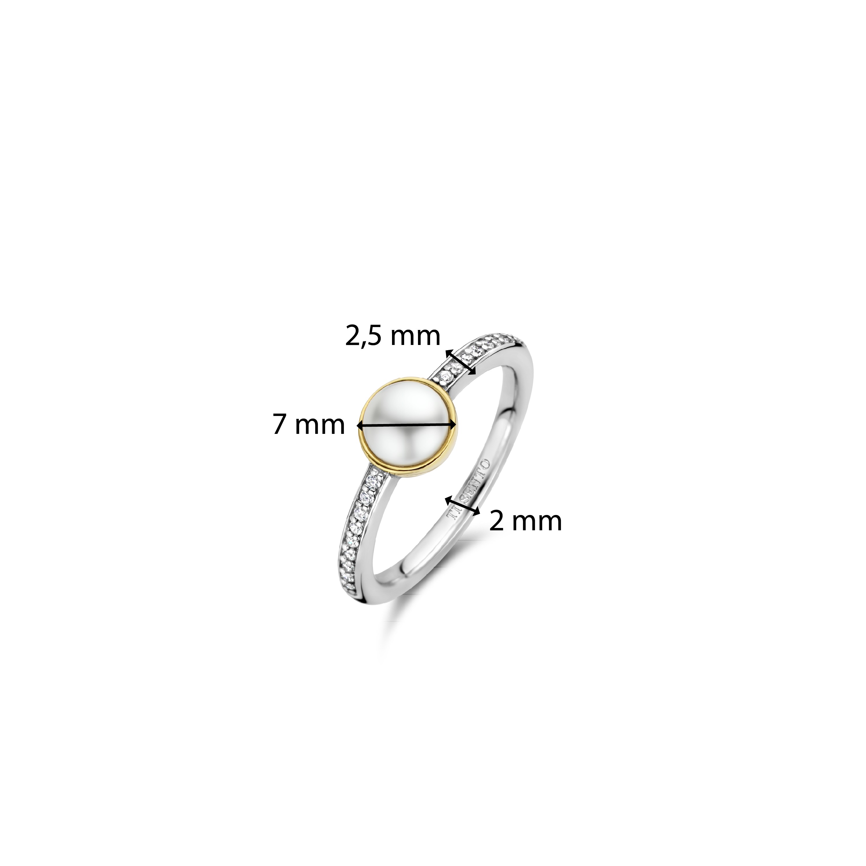 Ring van gold plated sterling zilver met zirkonia en parel 12308YP