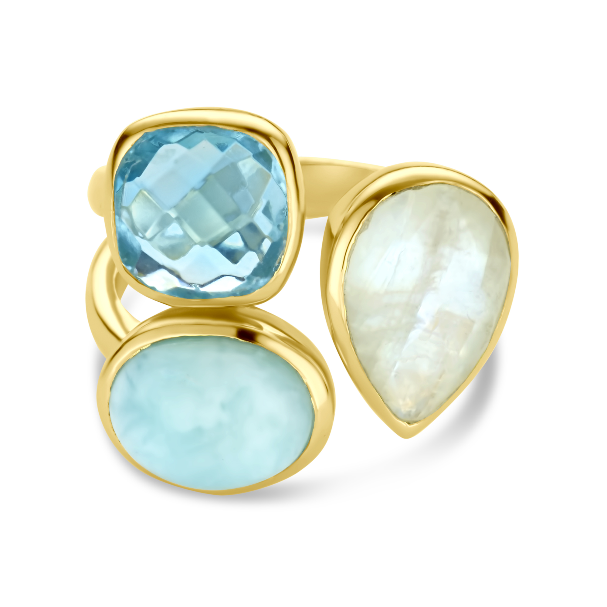 Ring van gold plated sterling zilver met Maansteen - Larimar - Topaas 163S0299