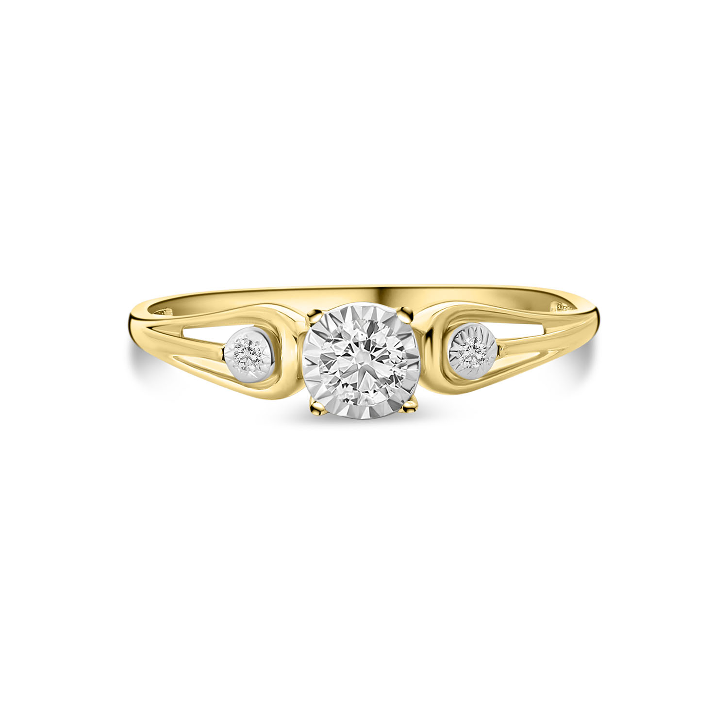 Geelgouden ring met lab grown diamant en witgouden zetting R159-R23KA0362-LG-YW