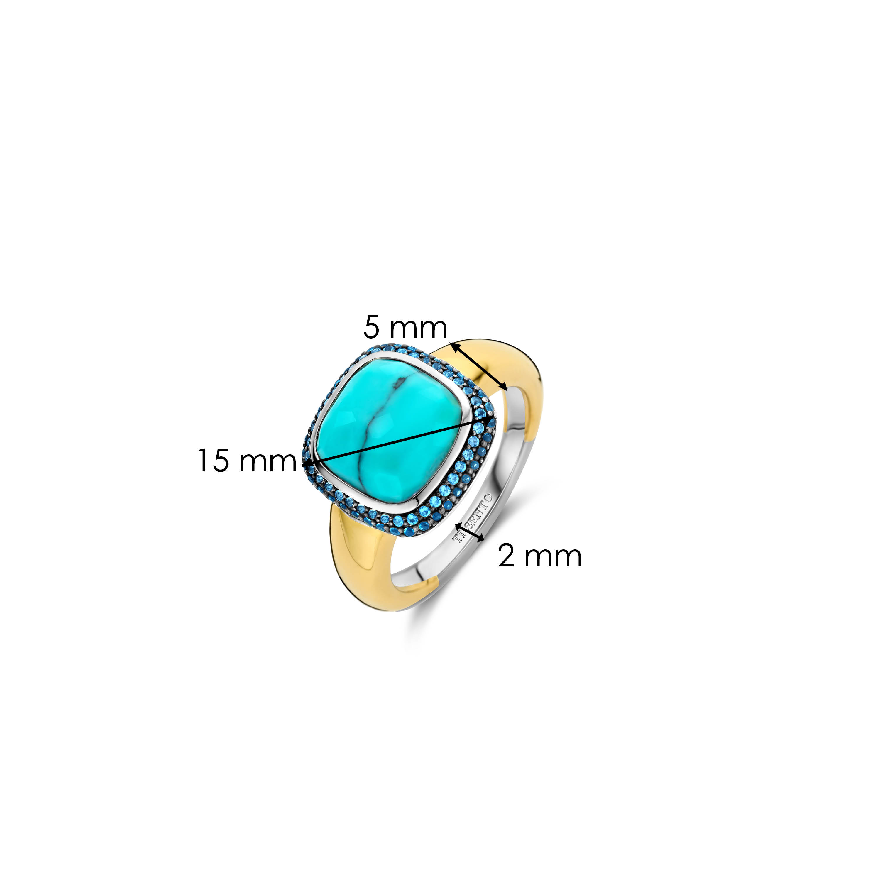 Ring van gold plated sterling zilver met zirkonia en imitatie turquoise 12330MW