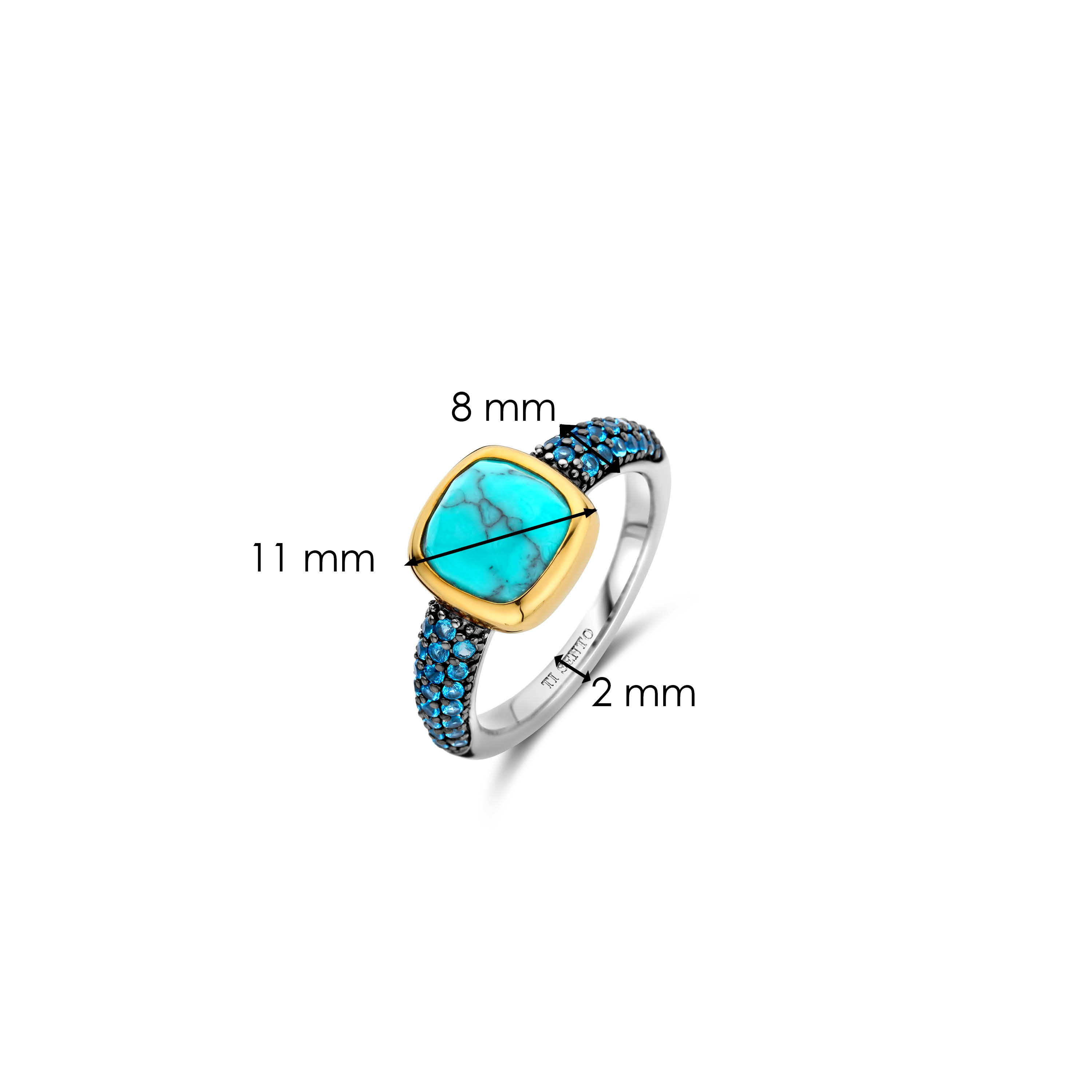 Ring van gold plated sterling zilver met zirkonia en imitatie turquoise 12331TQ