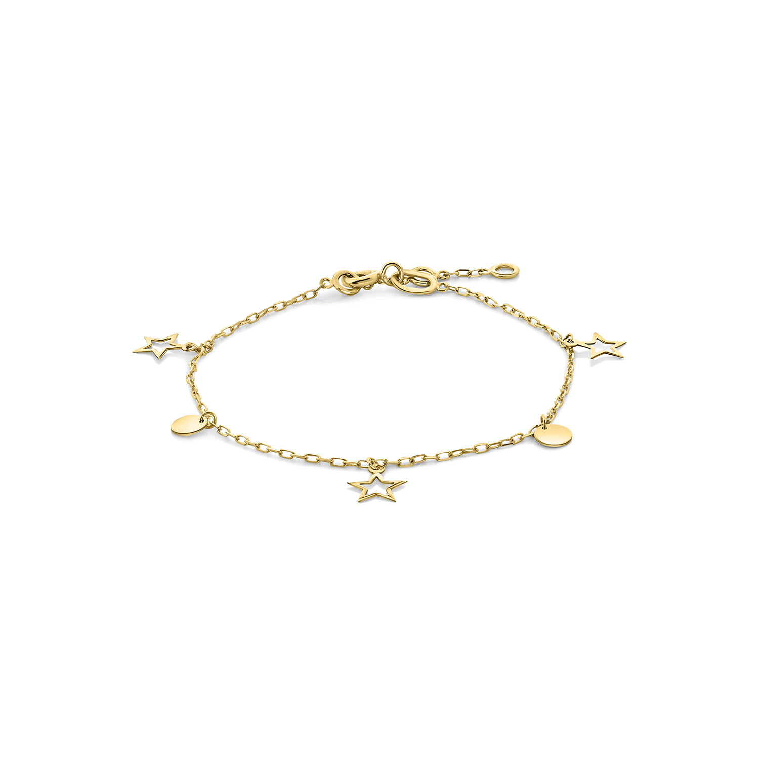 Geelgouden bedelarmband sterren en disks B137-60331-Z-Y