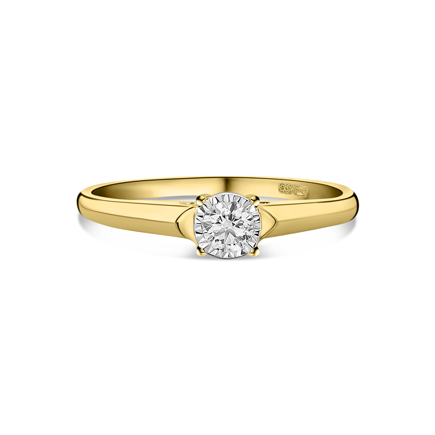 Geelgouden solitaire ring met lab grown diamant witgouden zetting R159-R23KG0387-LG-YW