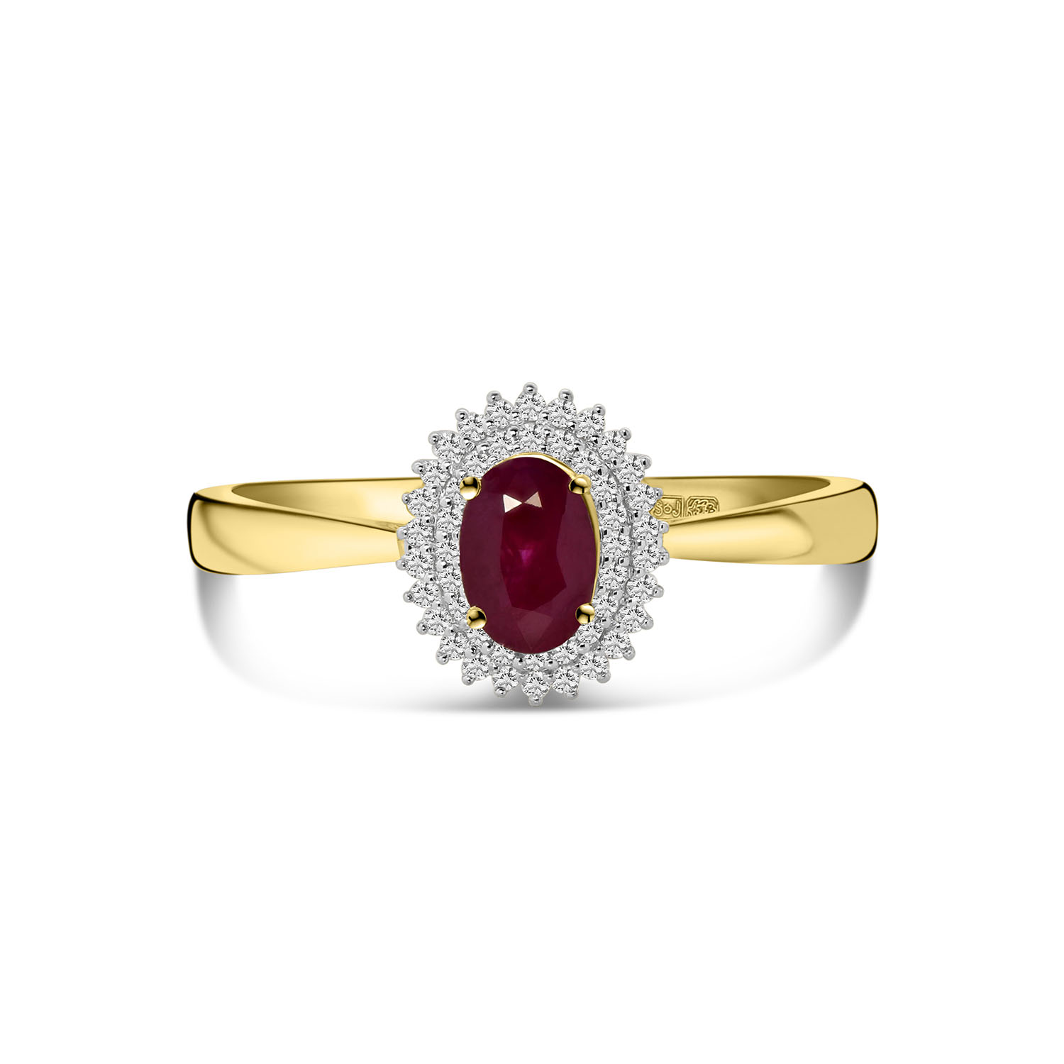 Geelgouden ring rode robijn met diamanten R138-RG74737-RU-Y