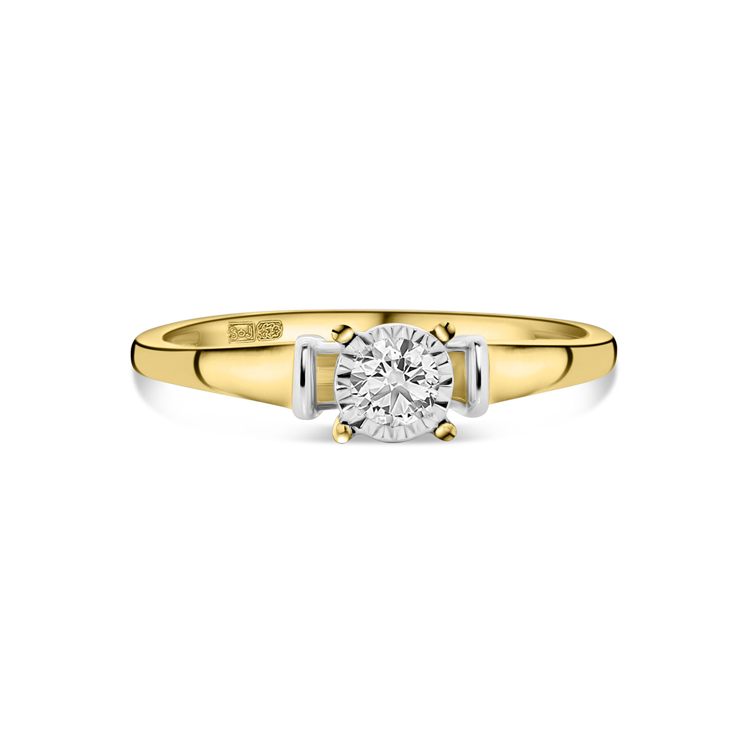 Geelgouden ring met witgouden details en lab grown diamant R159-R23KG0332-LG-YW