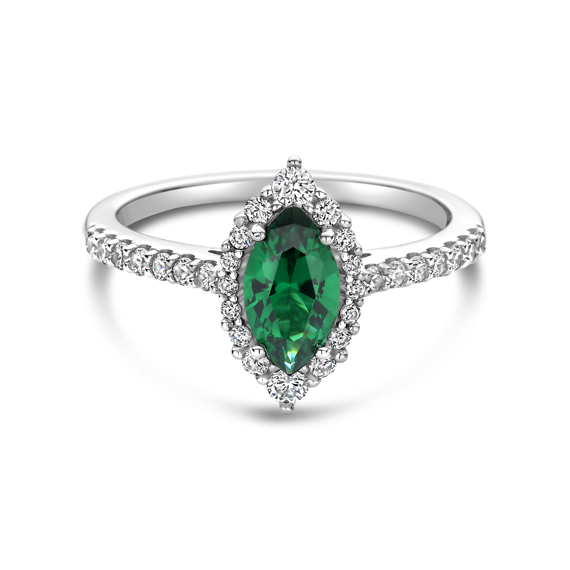 Ring van sterling zilver met groen marquise zirkonia - R18812G