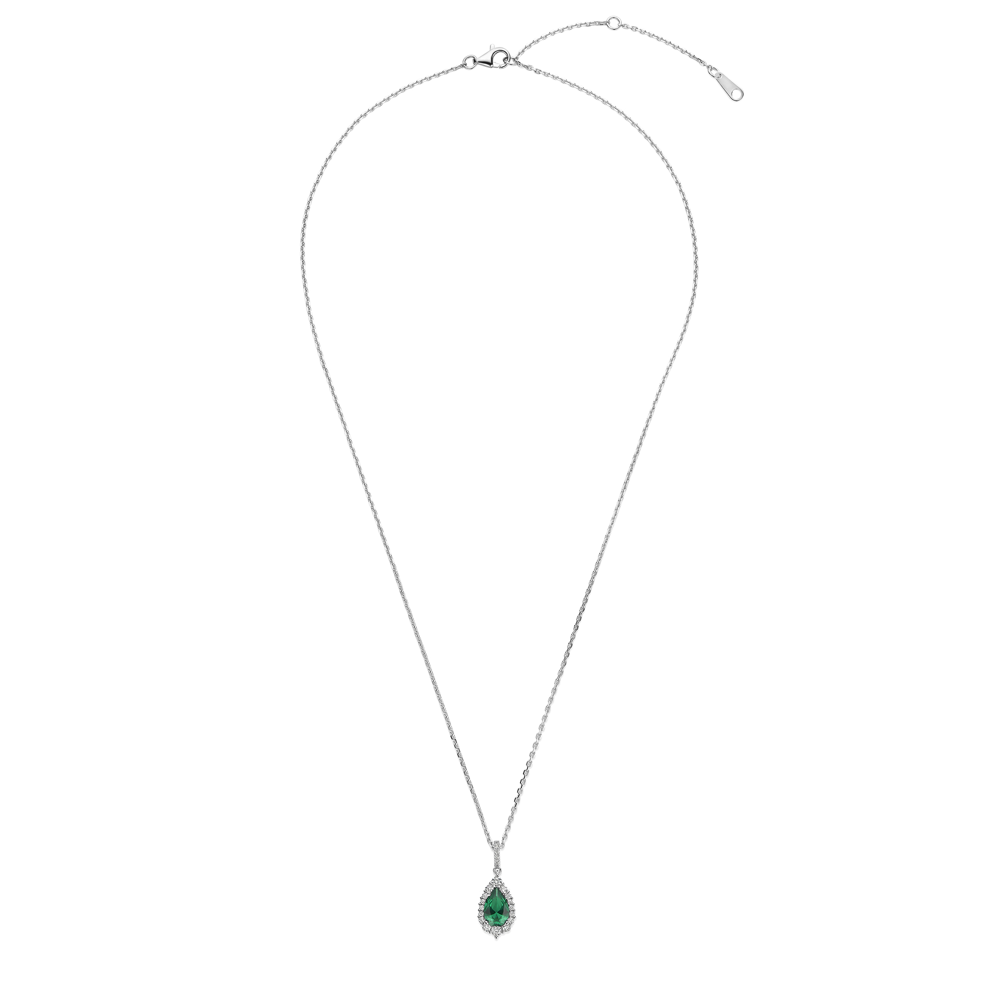 Ketting van sterling zilver met groene peer zirkonia - P18810G