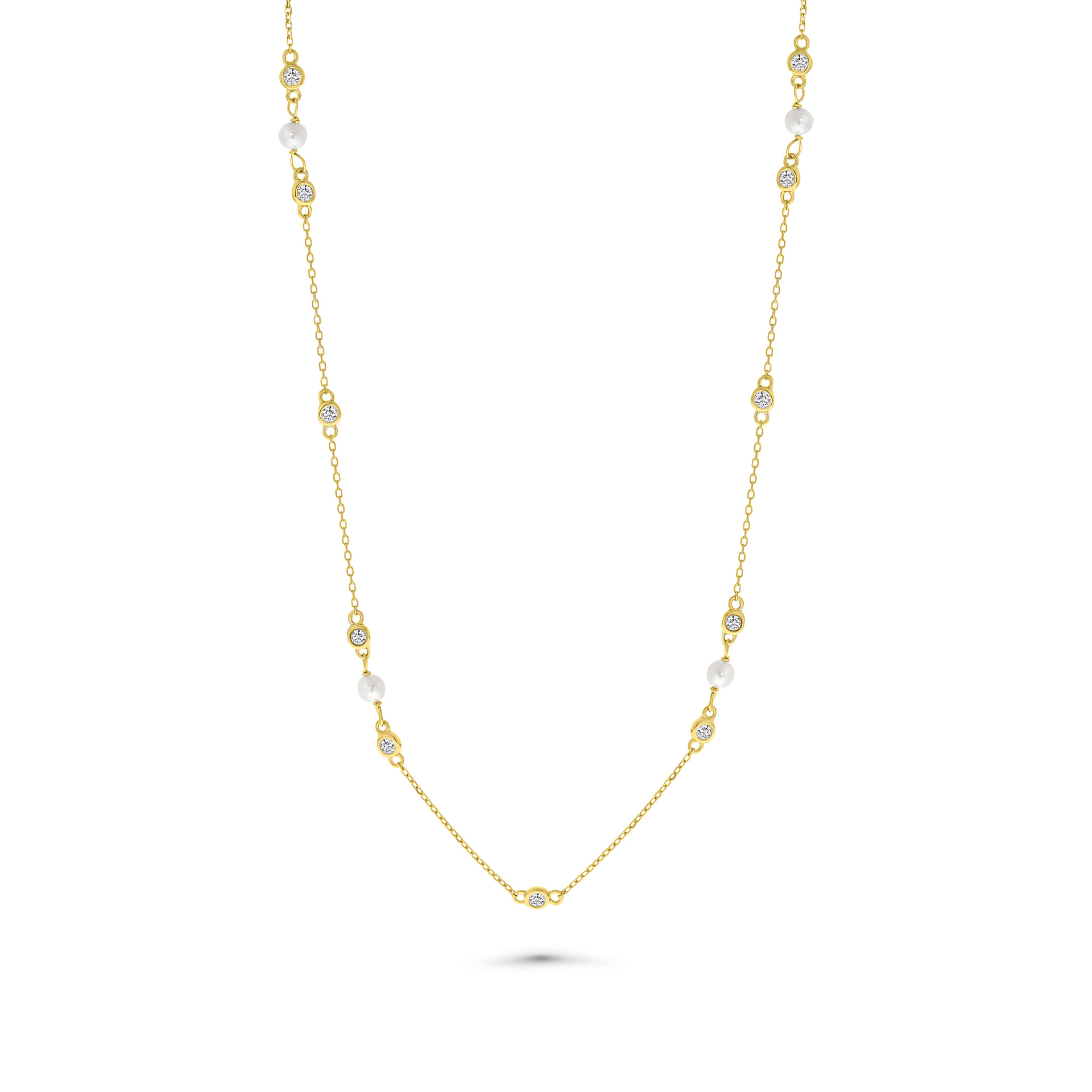 Ketting van gold plated sterling zilver met parel en zirkonia 164C0097