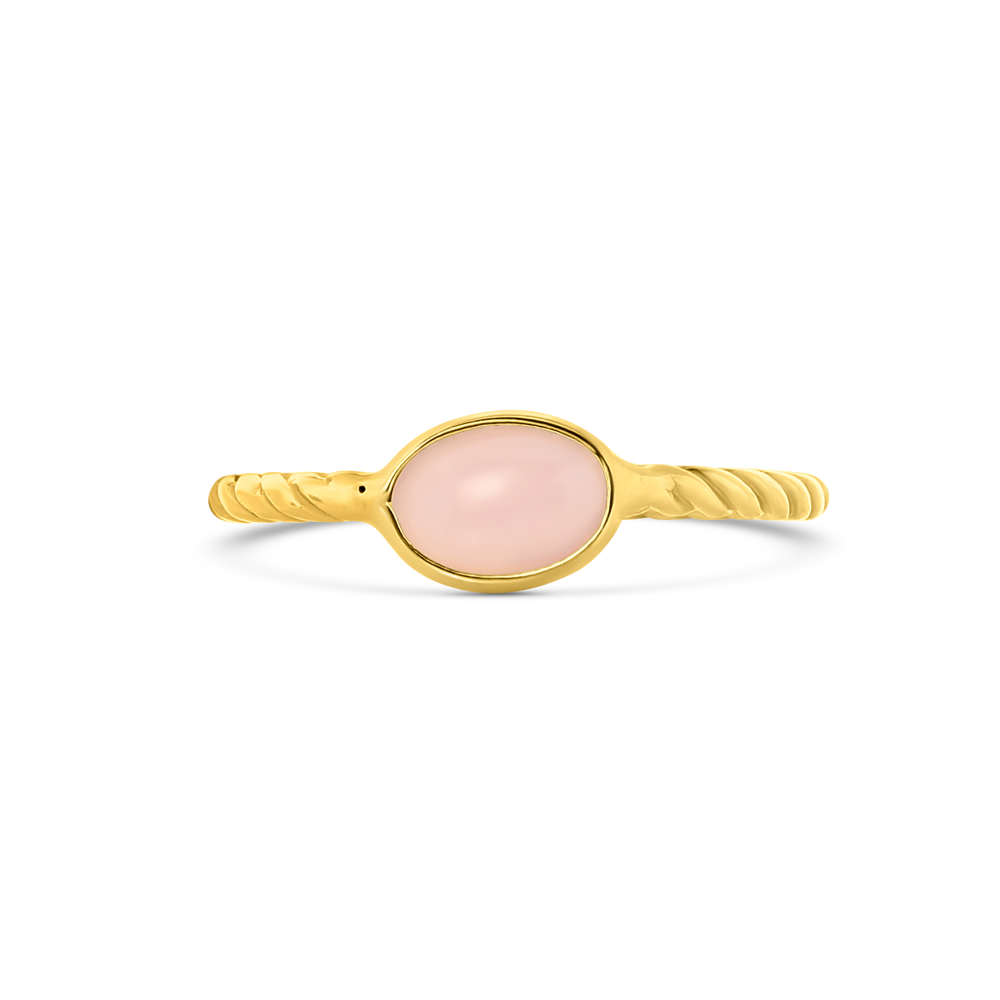 Geelgouden gedraaide ring met roze opaal R470-AG882-1826M-54-Y