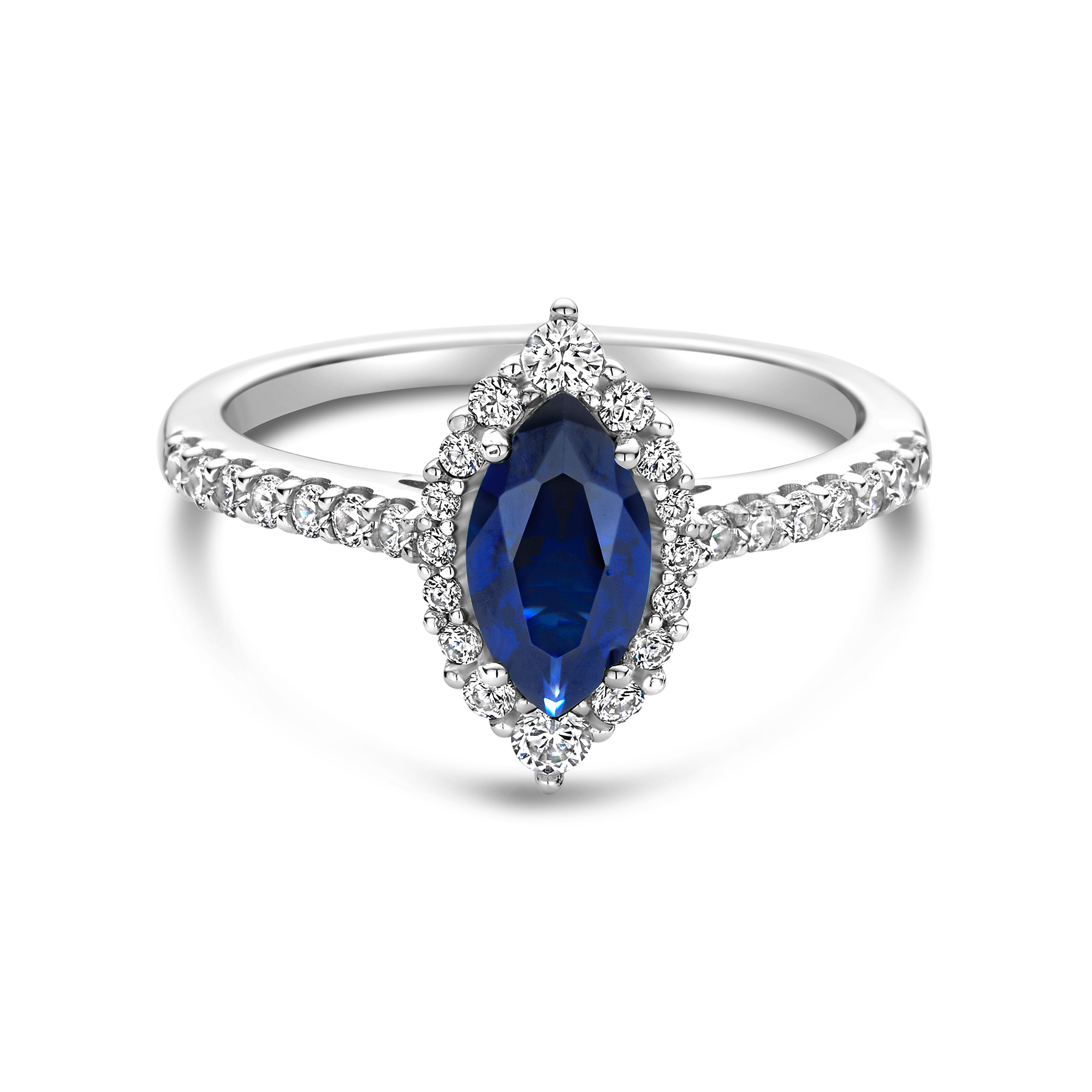 Ring van sterling zilver met blauwe marquise zirkonia - R18812BL