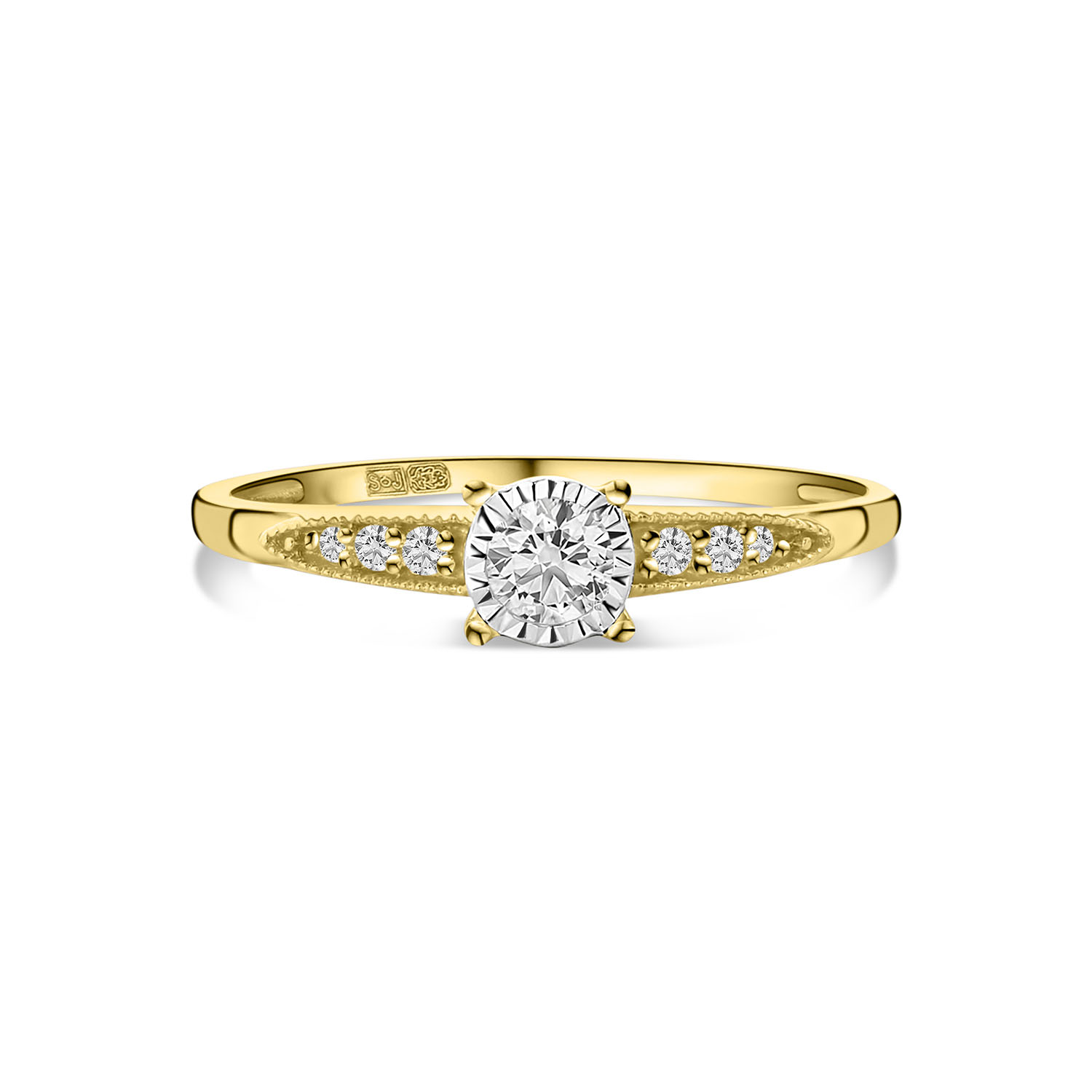 Geelgouden ring met lab grown diamanten witgouden zetting R159-R23SS0273-LG-YW