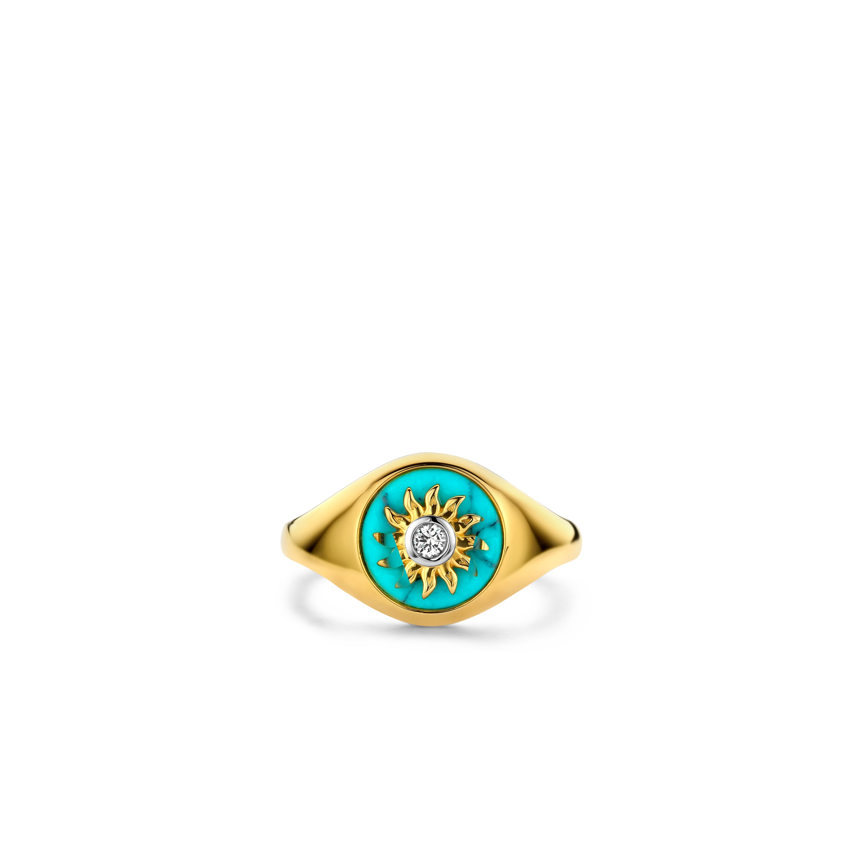 Ring van gold plated sterling zilver met zirkonia en imitatie turquoise 12335TQ