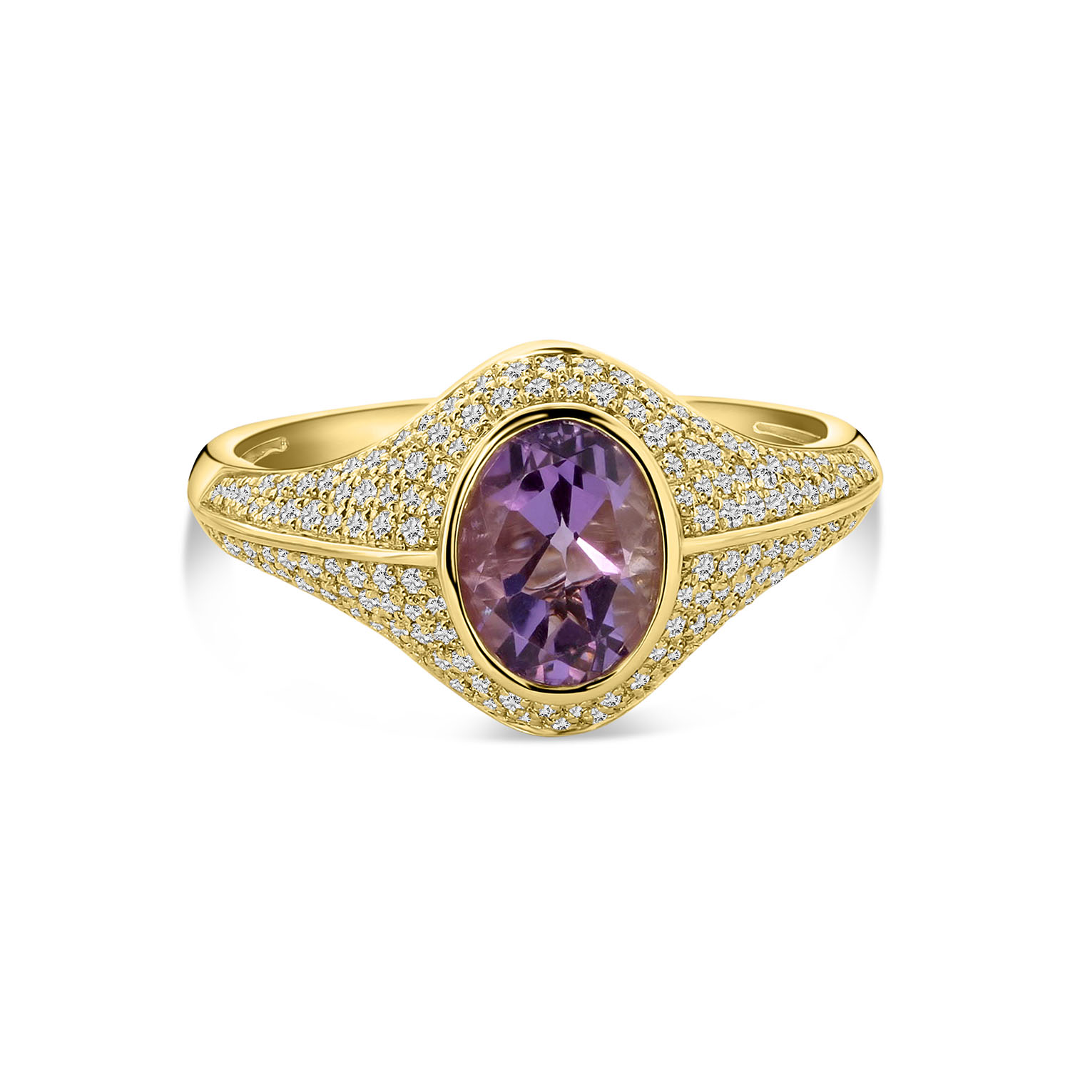 Geelgouden ring met amethist en diamanten R136-193XA05392-AM-Y