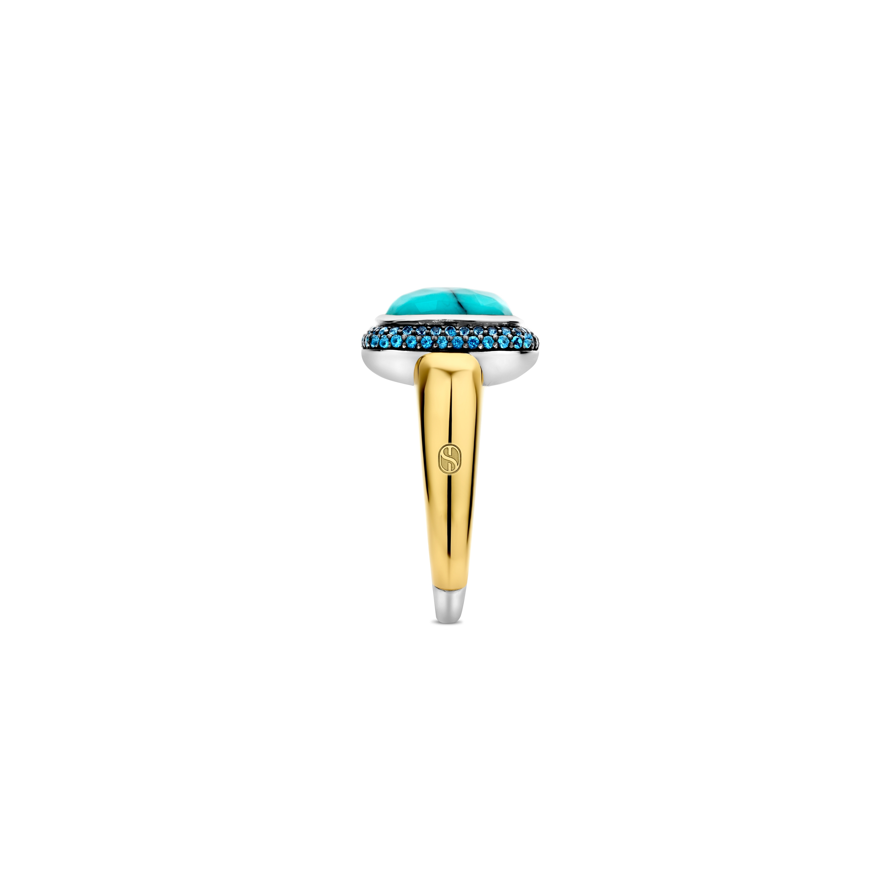 Ring van gold plated sterling zilver met zirkonia en imitatie turquoise 12330MW