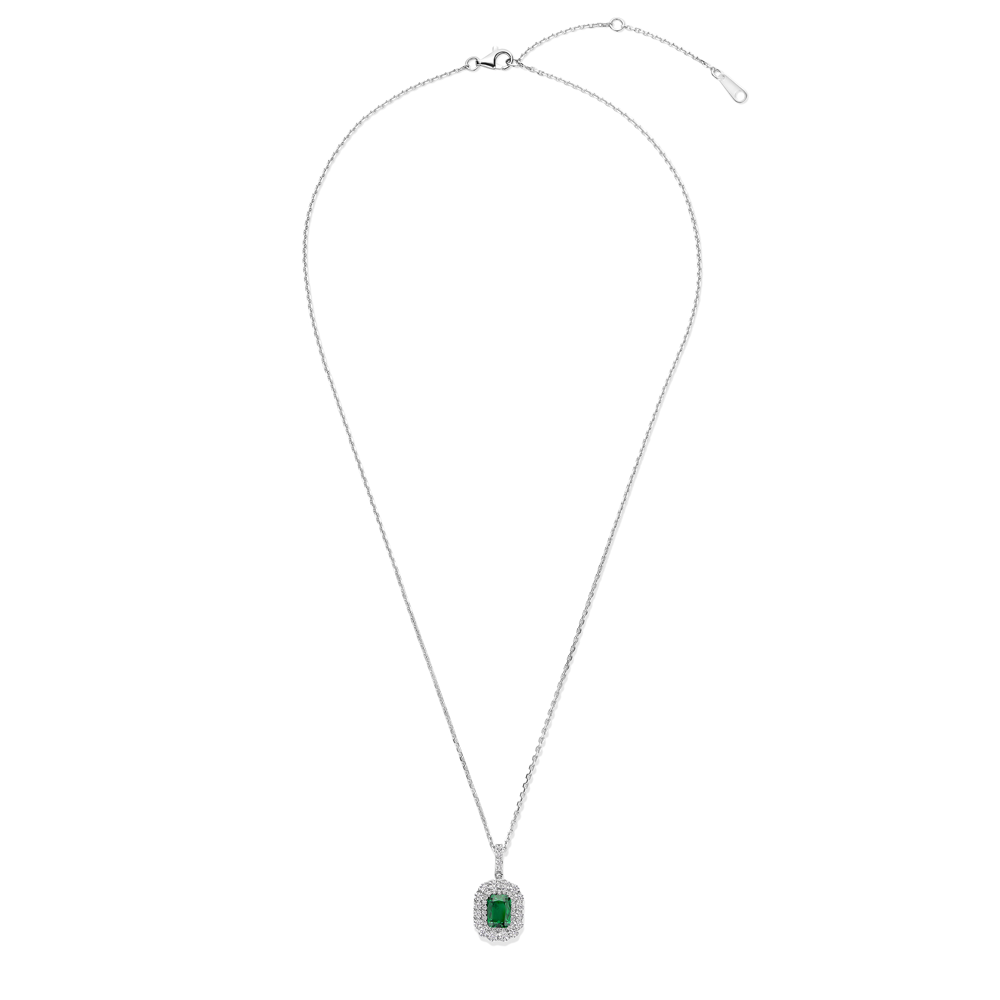 Ketting van sterling zilver met groene radiantvormige zirkonia - P18858G