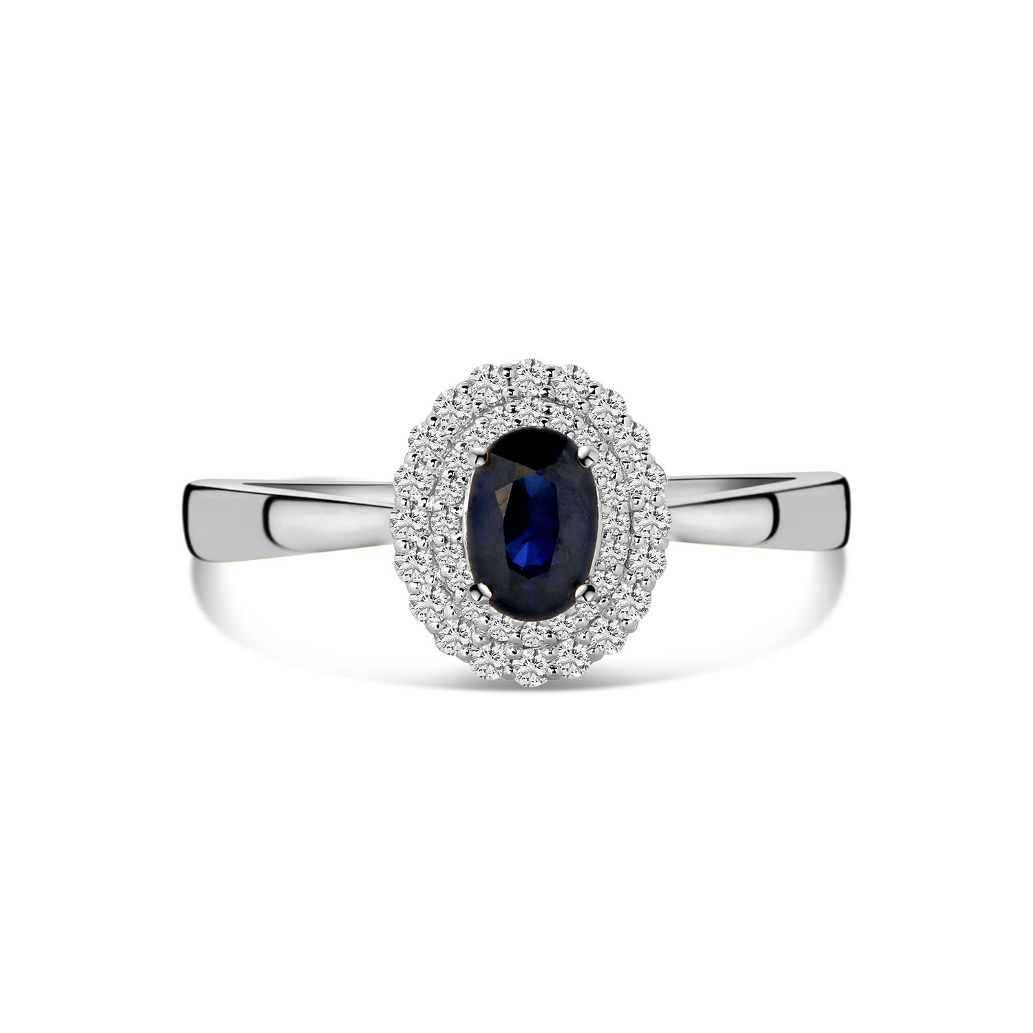 Witgouden ring blauwe saffier met diamanten R138-RG74783-SA-W