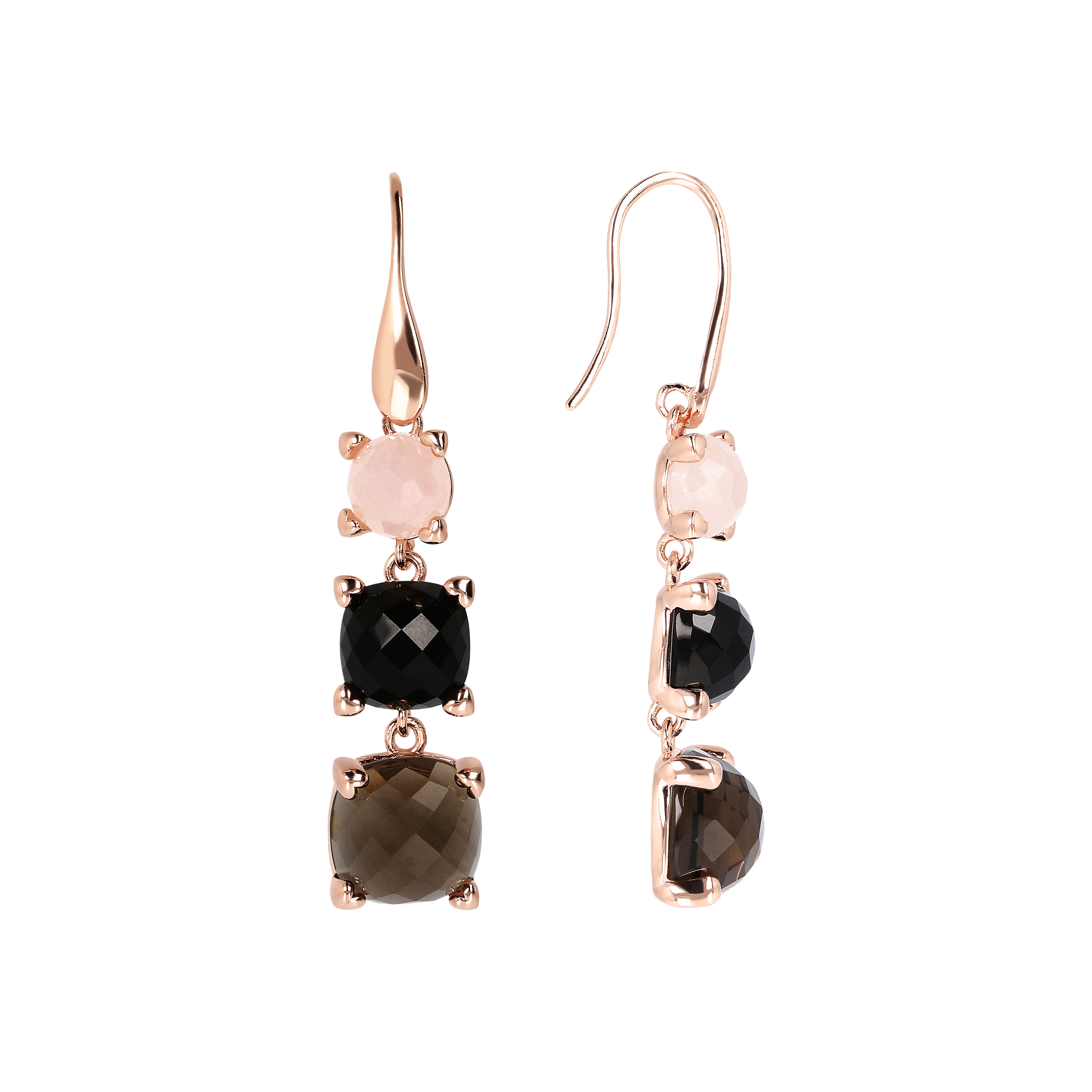 Rosé oorhangers met Kwarts-Onyx - WSBZ01861.BO