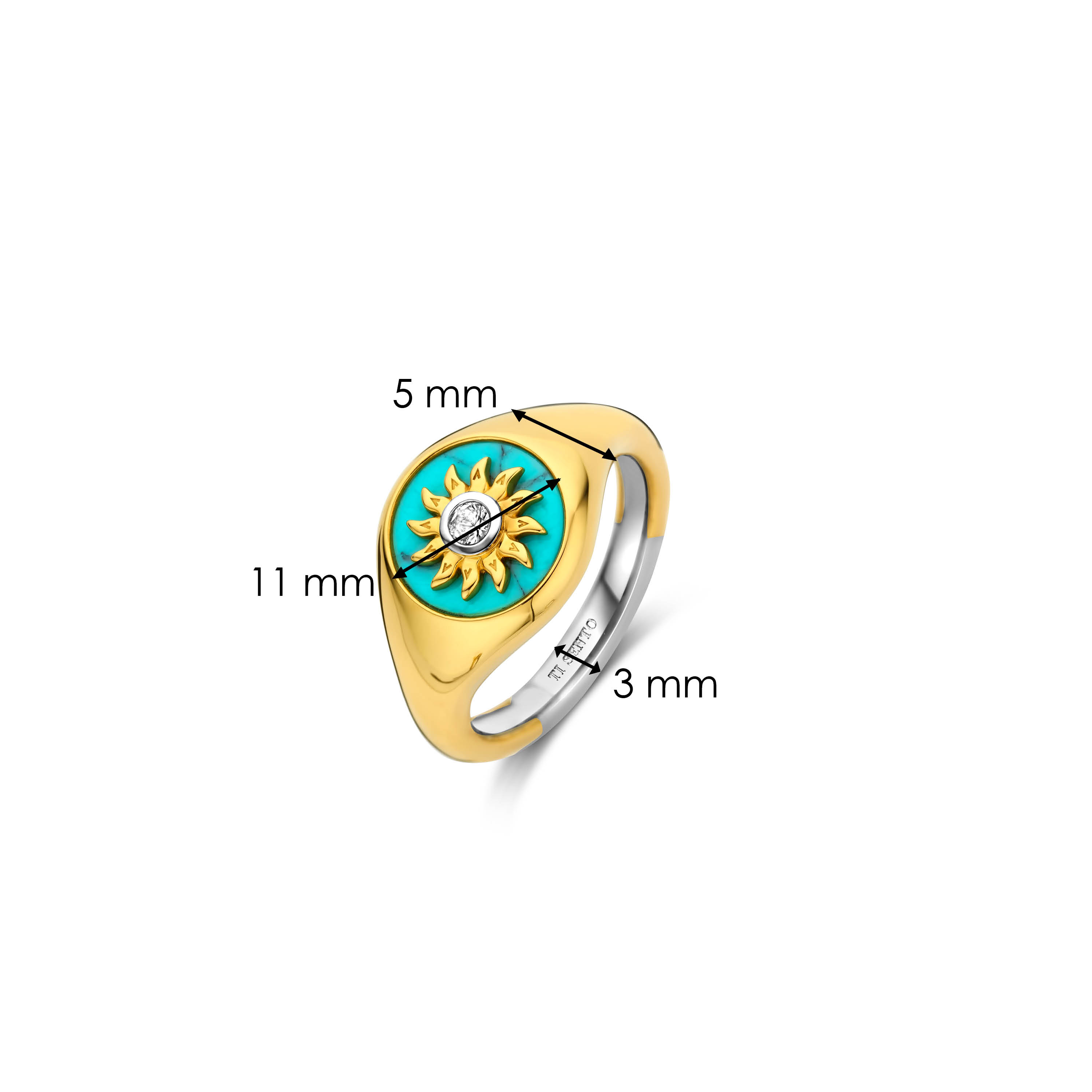 Ring van gold plated sterling zilver met zirkonia en imitatie turquoise 12335TQ