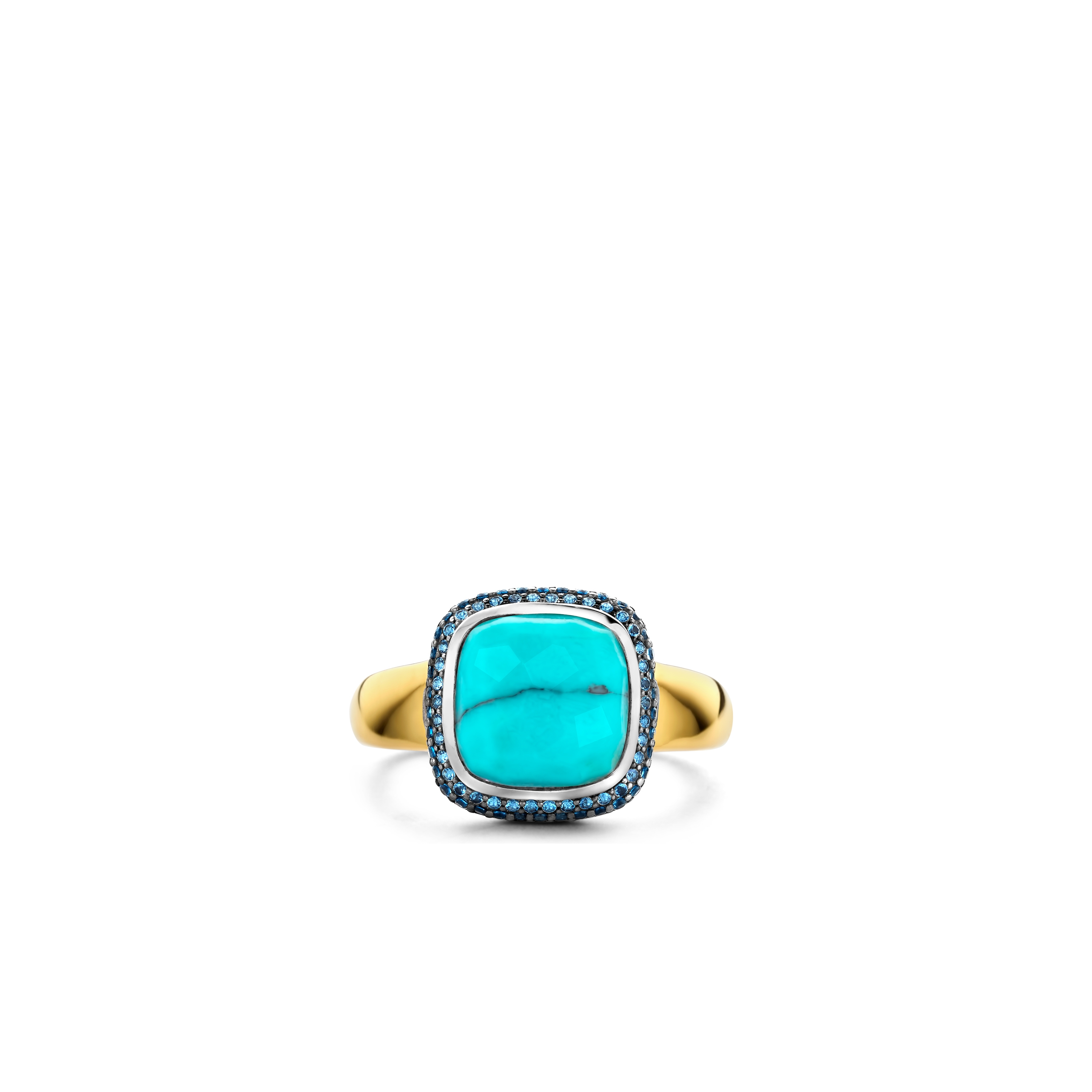 Ring van gold plated sterling zilver met zirkonia en imitatie turquoise 12330MW