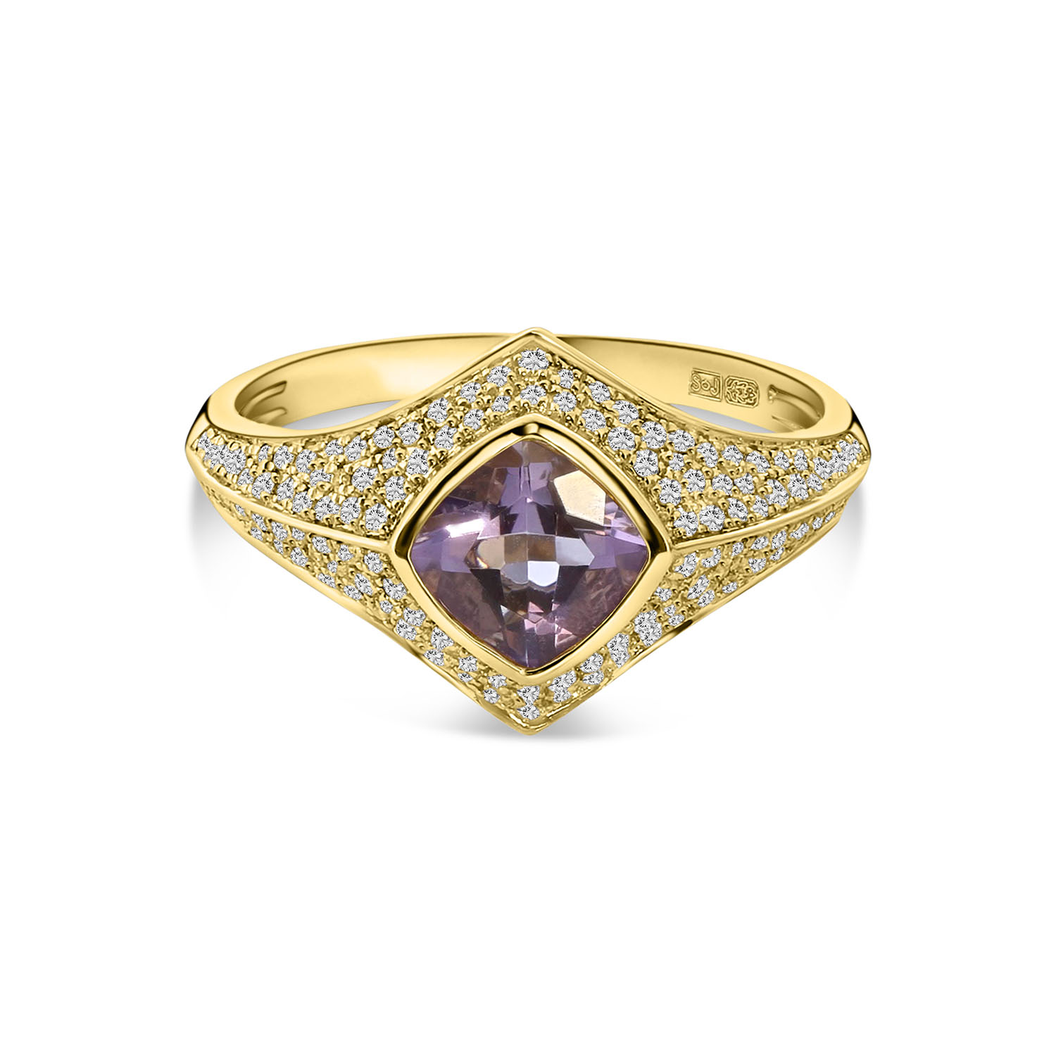 Geelgouden ring met paarse amethist en diamanten R136-193XA05394-AM-Y