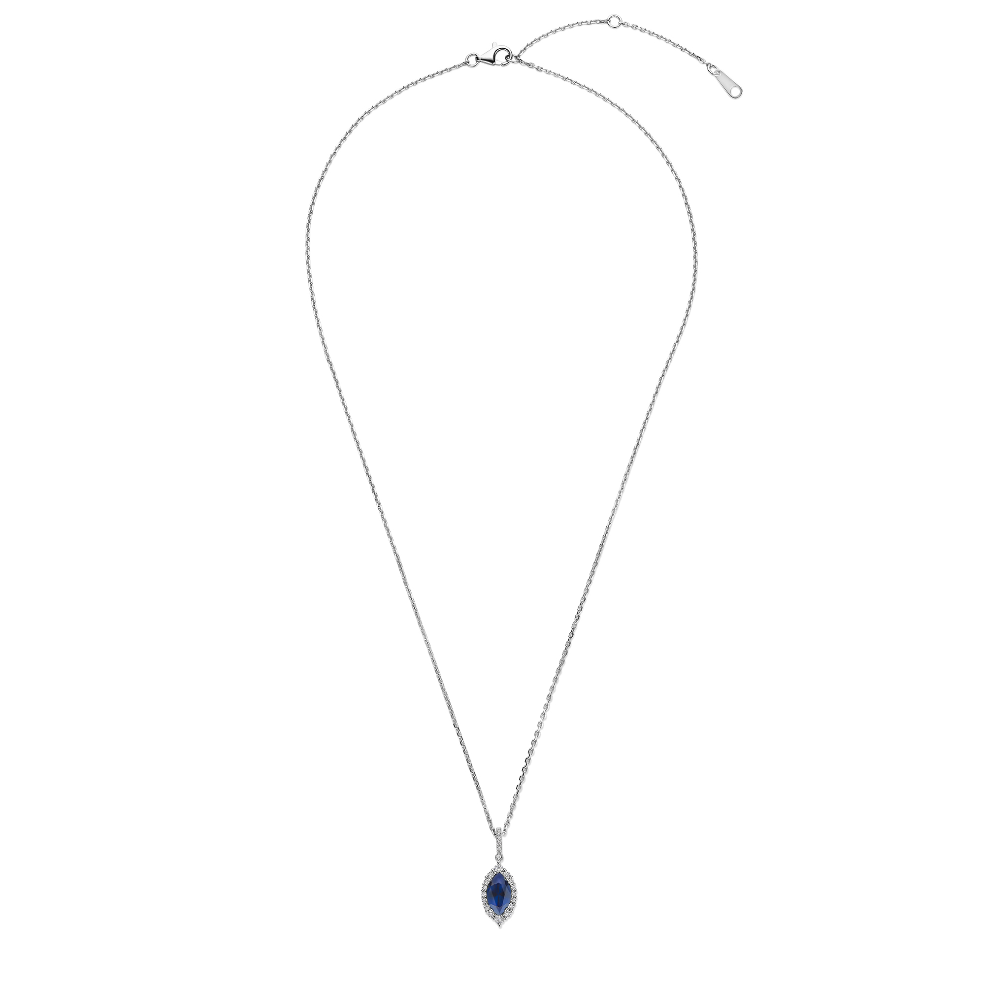 Ketting van sterling zilver met blauwe marquise zirkonia - P18812BL