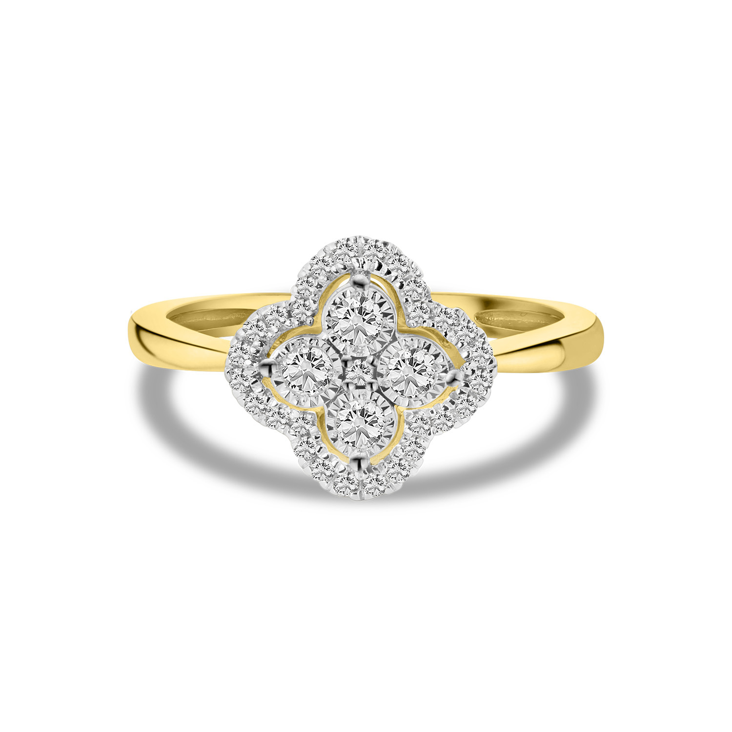 Geelgouden lab grown diamanten ring klaver R404-RG48247-LG-YW